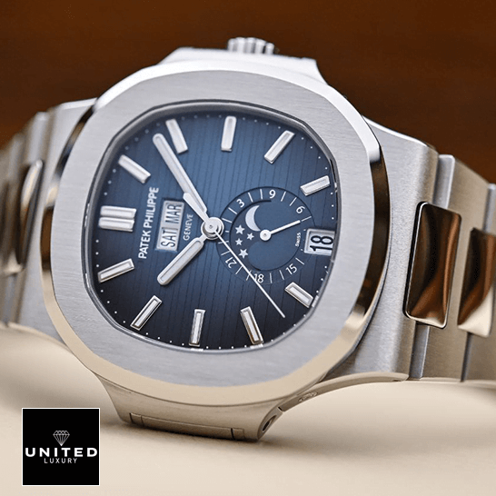Patek Philippe 5726 Replica 4 Patek Philippe Nautilus 5726-1A-014 Blue Dial Moon Replica steel bezel